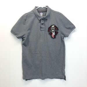 Ed Hardy Tattooing Eagle Embroidered Polo Shirt Short Sleeve Men’s Small‎ Grey